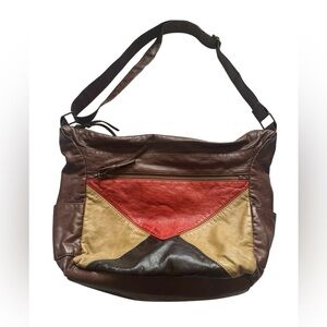 Gal Brown and Red Colorblock Faux Leather BOHO Retro Shoulder Crossbody Bag